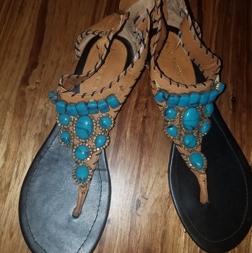 Enzo Angiolini leather and turquoise sandals